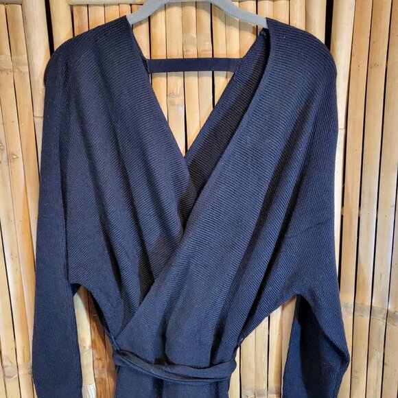 Cherfly V Neck Open Back Sweater Dress Size Medium Black NEW - Picture 2 of 8